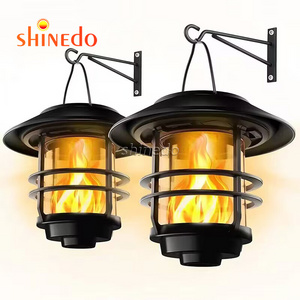 Outdoor Flickering Flamer Hanging  Lantern Lights Waterproof Stainless Wall Light Solar Flame Light