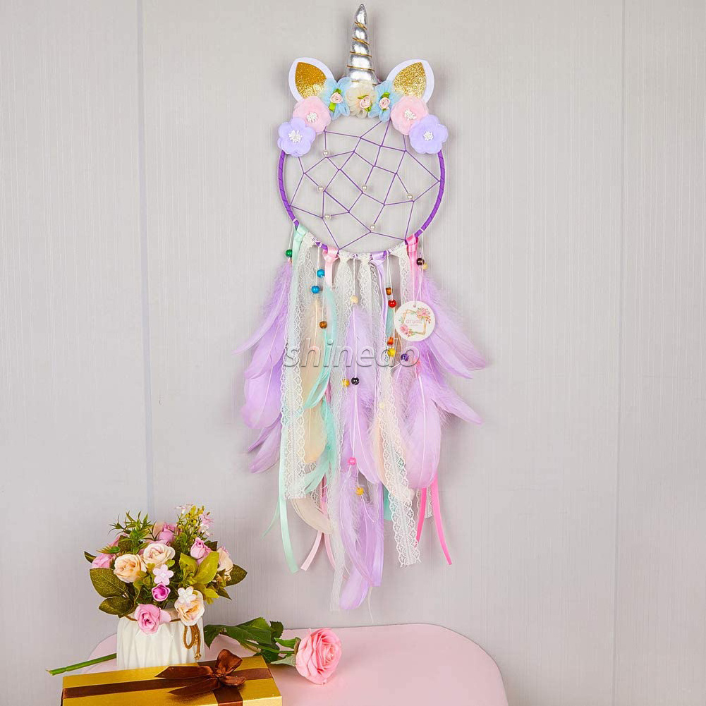 Flower Dream Catcher Feather Wall Decor for Girls Bedroom Flower Wall Hanging Decoration