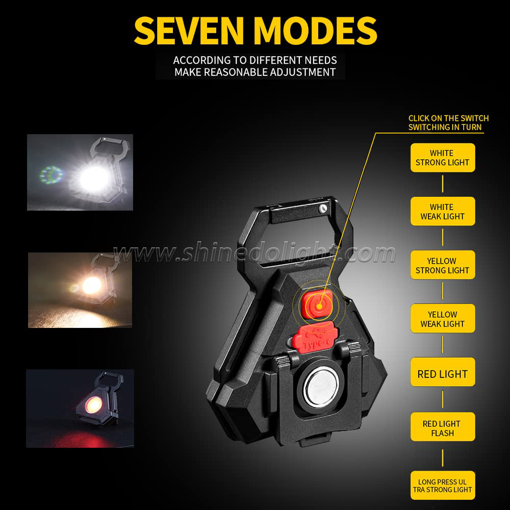 USB Rechargeable Mini Flashlight 800 lumen 7 mode Powerful COB work flashlight with magnetic hook corkscrew spotlight