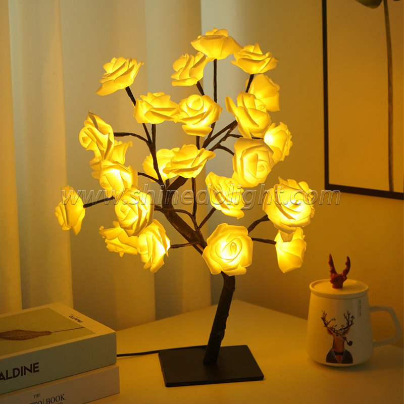 Fashion Colorful LED Rose Tree Lamp Flower Lamp Tabletop  For Party Wedding Xmas Gift Hotel Room Decor Tree Holiday  Light