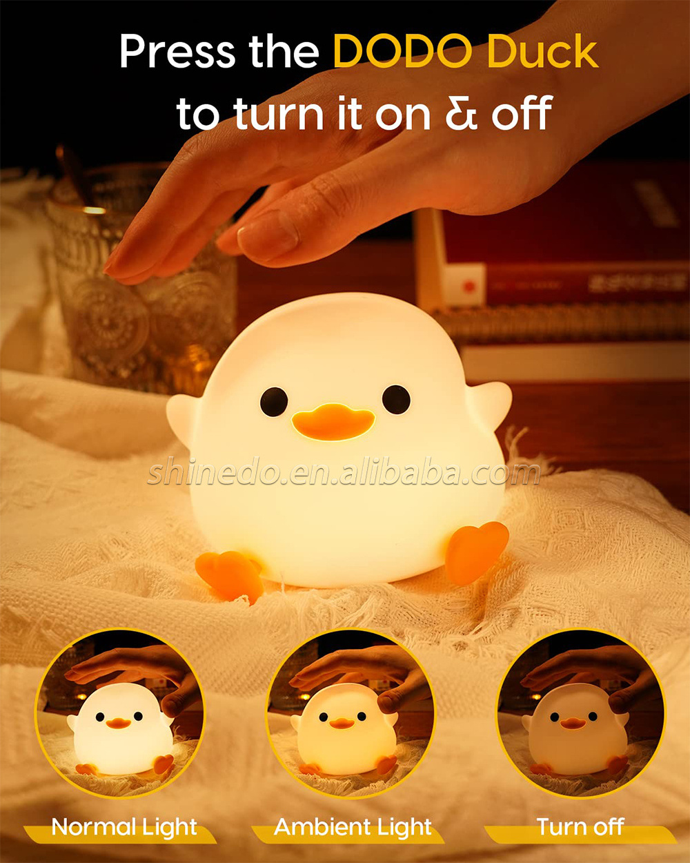 Cute children's silicone LED duck night light children's bedside nursery night decoration touch sensitive light