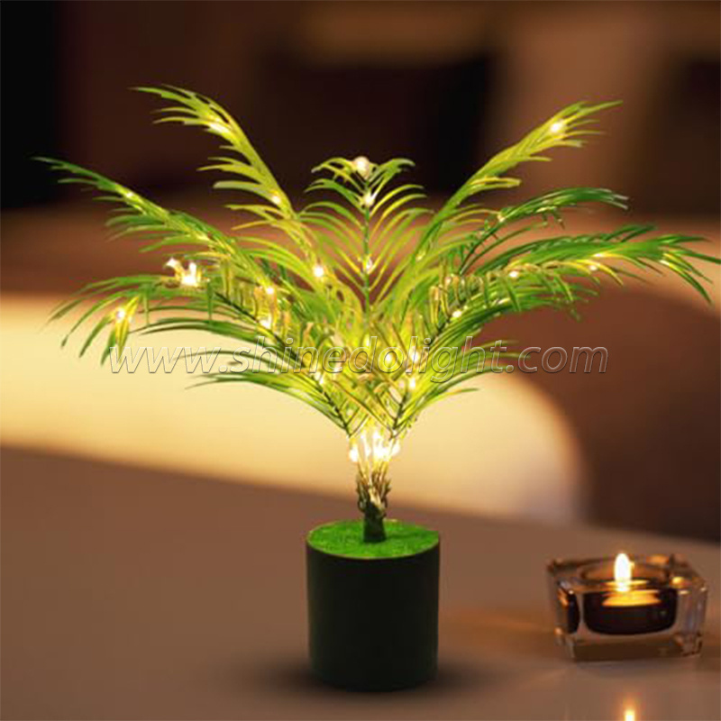 High simulation natural green interior decoration table lamp artificial potted Bonsai-Palm plant With Decor home Night light