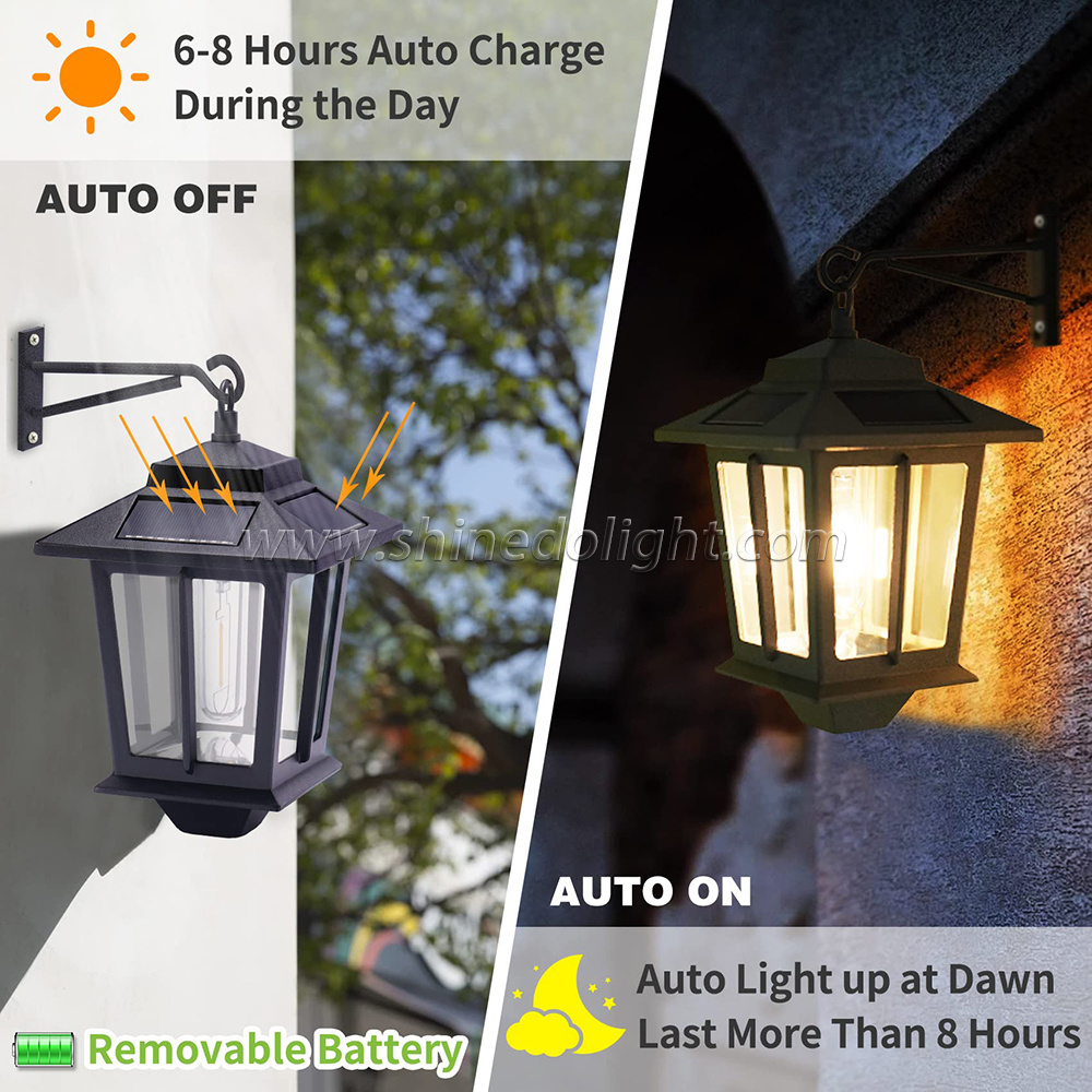 Shinedo 2Pack Solar Garden Light with 4 Solar Panels, Outdoor Solar Wall Lanterns for Backyard