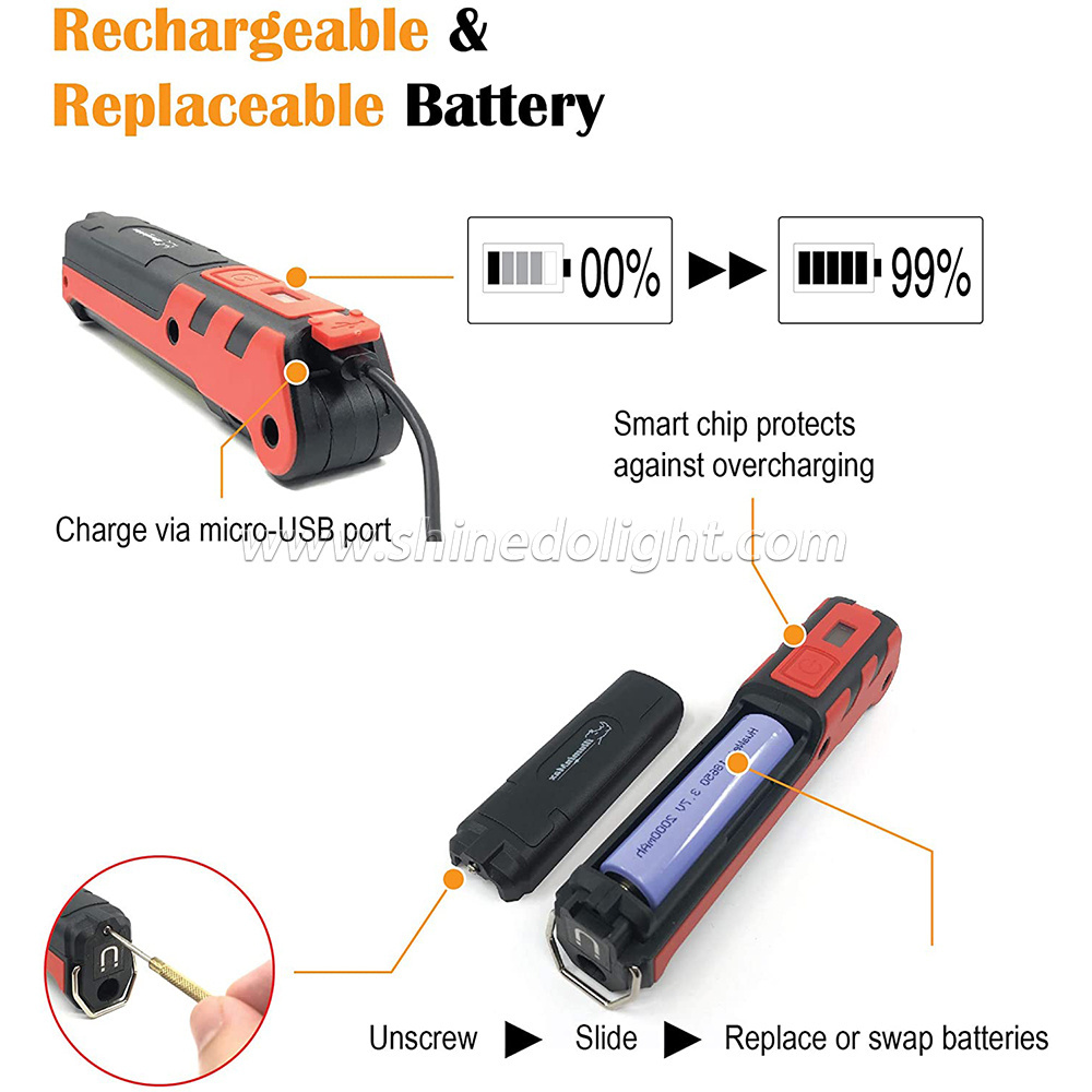 LED working light rechargeable handheld flashlight foldable rechargeable for outdoor camping construction