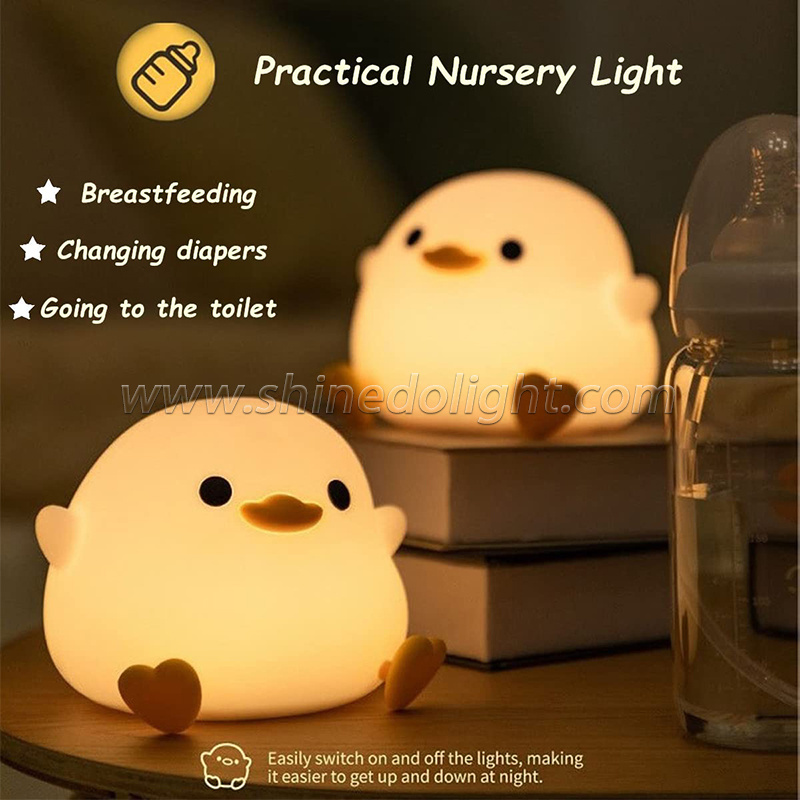 Cute children's silicone LED duck night light children's bedside nursery night decoration touch sensitive light