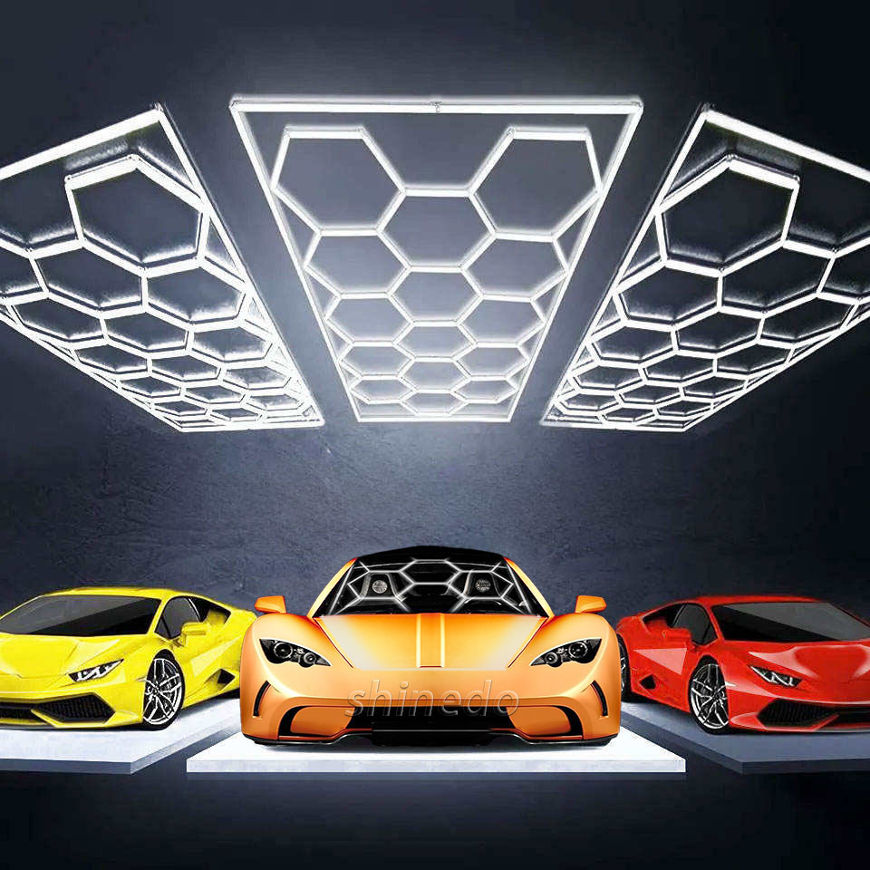 Hexagon LED Garage Light Honeycomb Detailing Car Auto Body Repair Wash Station Workshop Linear Bar Tube Light