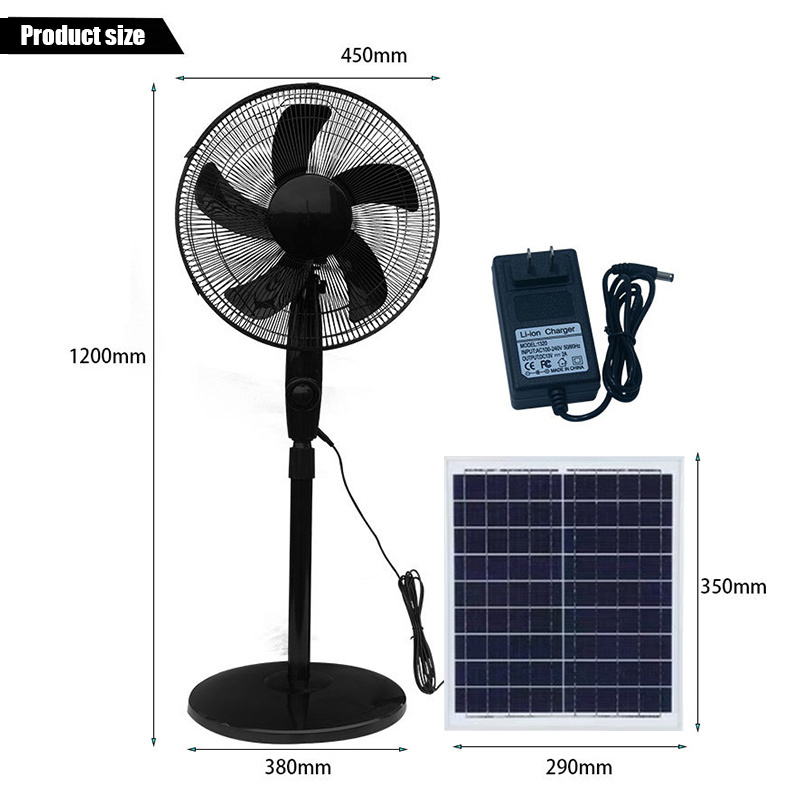 Solar Fan Household Large Wind Mute Outdoor Portable Battery Rechargeable Floor Fan Solar Fan with solar panel