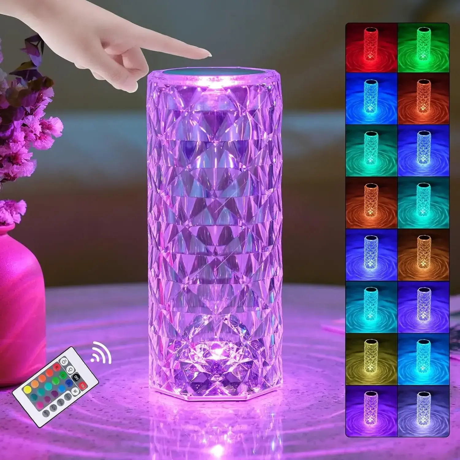 16/3 Colors LED Night Light Rose Light Touch Control Atmosphere lamp RGB Color Changing Crystal Table Lamp for Bedroom