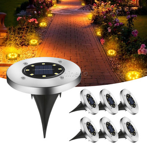 8 LED Disk Lights Outdoor Garden Landscape Lighting Solar Underground Light for pathway