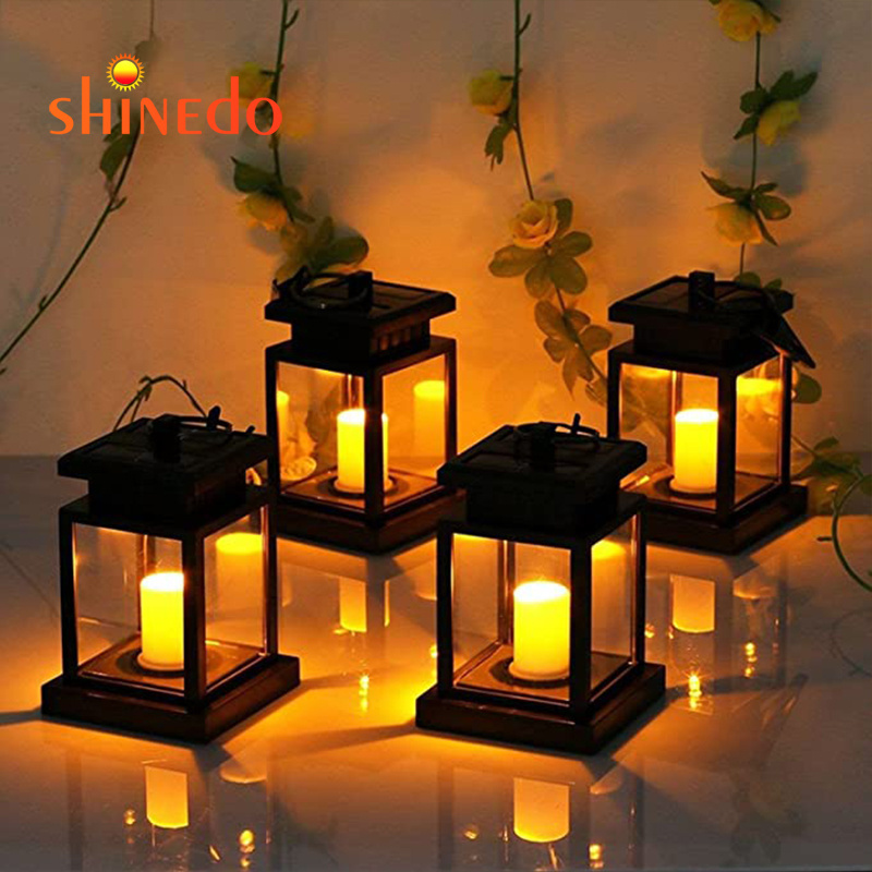 Shinedo Solar Hanging Lantern LED Warm White Light Candle Effect Lights Outdoor Waterproof Light for Table Yard Decoration