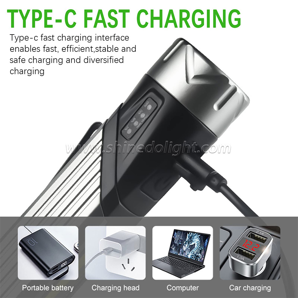 LED flashlight multi-functional 90-degree folding handheld working light USB charging