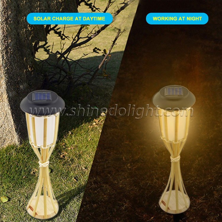 Led Solar Garden Decorative Light 2 Packs Eco-friendly Bamboo Solar Lamp Outdoor Landscape Lawn Torches Light