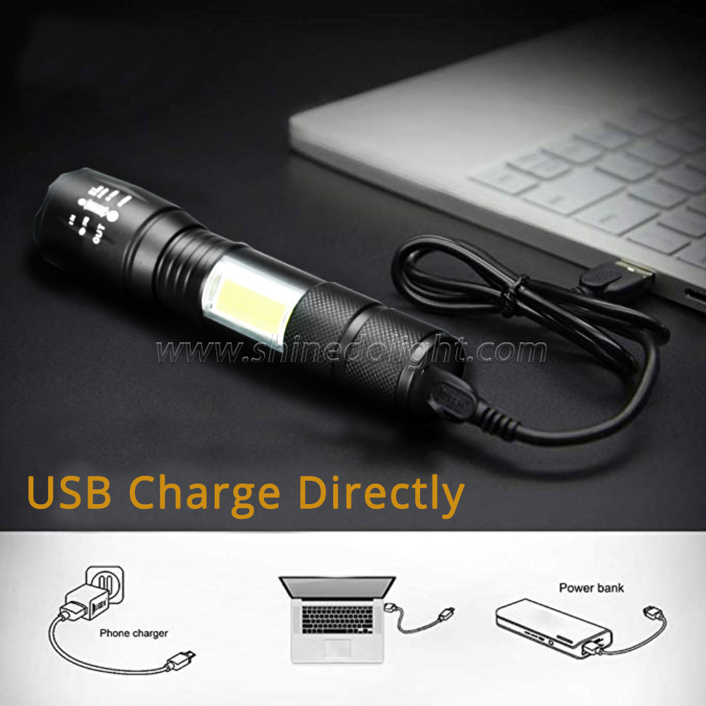 Waterproof LED Super Bright Outdoor Zoomable Hand LED COB Torch Light Camping  Hunting Flashlight