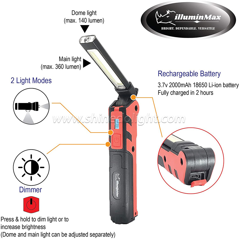 LED working light rechargeable handheld flashlight foldable rechargeable for outdoor camping construction