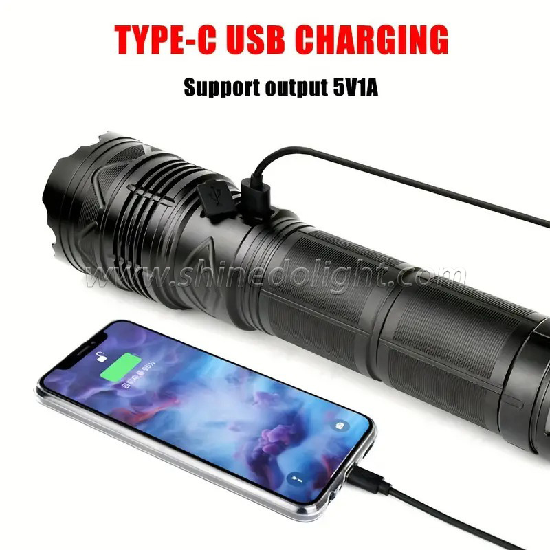 High Power Spotlight Long Range LED Flashlight With Power Charging Zoomable Aluminum Alloy Torch Outdoor Lantern