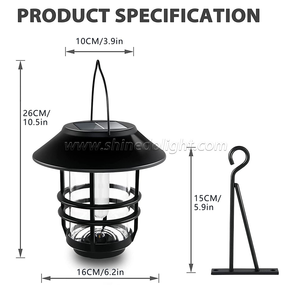 Solar Lantern Outdoor Hanging Wireless Waterproof Flickering Flames Lantern Lights with Wall Mount Kit for Garden Porch Fence