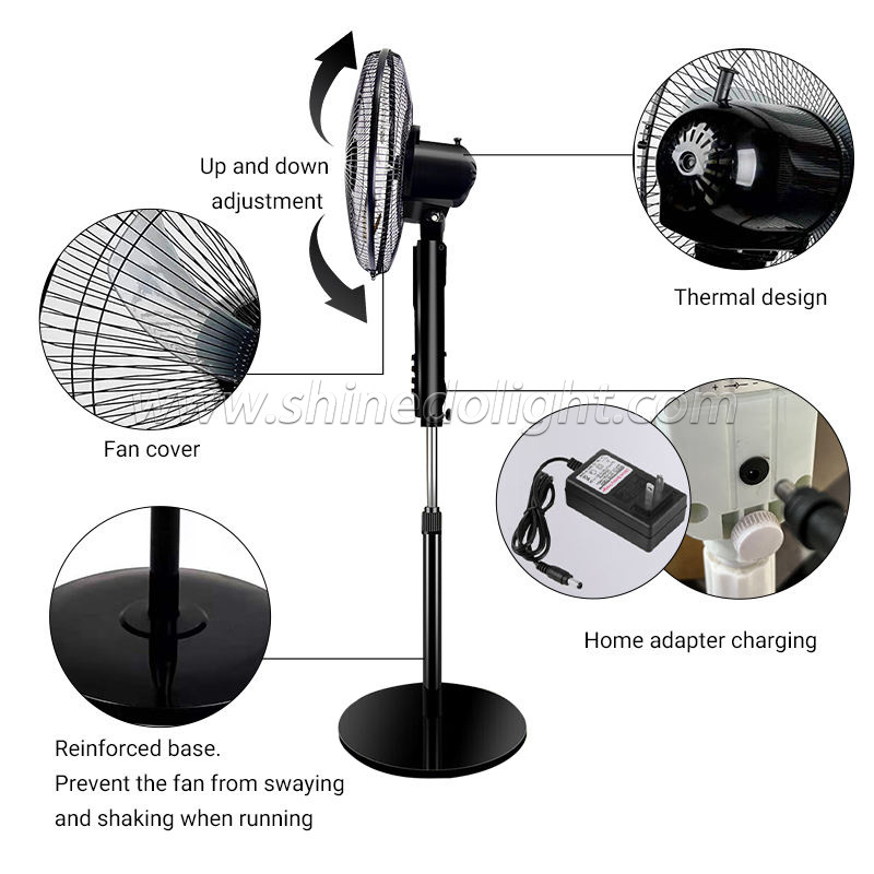 Rechargeable standing fan floor solar fan Built-in lithium battery and USB solar rechargeable fan