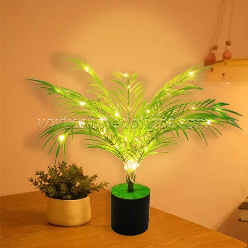 High simulation natural green interior decoration table lamp artificial potted Bonsai-Palm plant With Decor home Night light