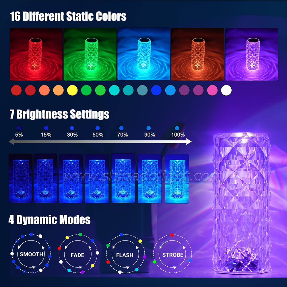 16/3 Colors LED Night Light Rose Light Touch Control Atmosphere lamp RGB Color Changing Crystal Table Lamp for Bedroom