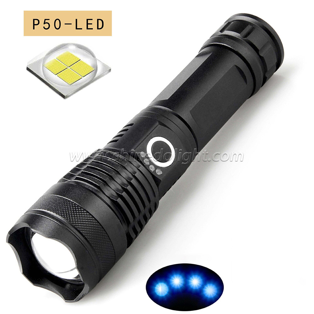 Super Bright Outdoor Aluminum Waterproof with P50  LED Rechargeable Torch Flashlight