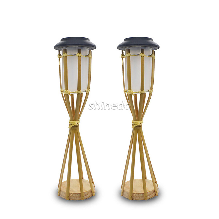 Led Solar Garden Decorative Light 2 Packs Eco-friendly Bamboo Solar Lamp Outdoor Landscape Lawn Torches Light