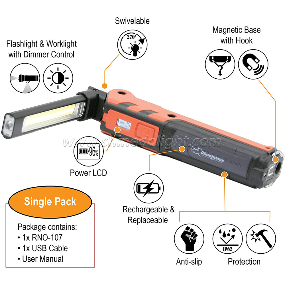 LED working light rechargeable handheld flashlight foldable rechargeable for outdoor camping construction