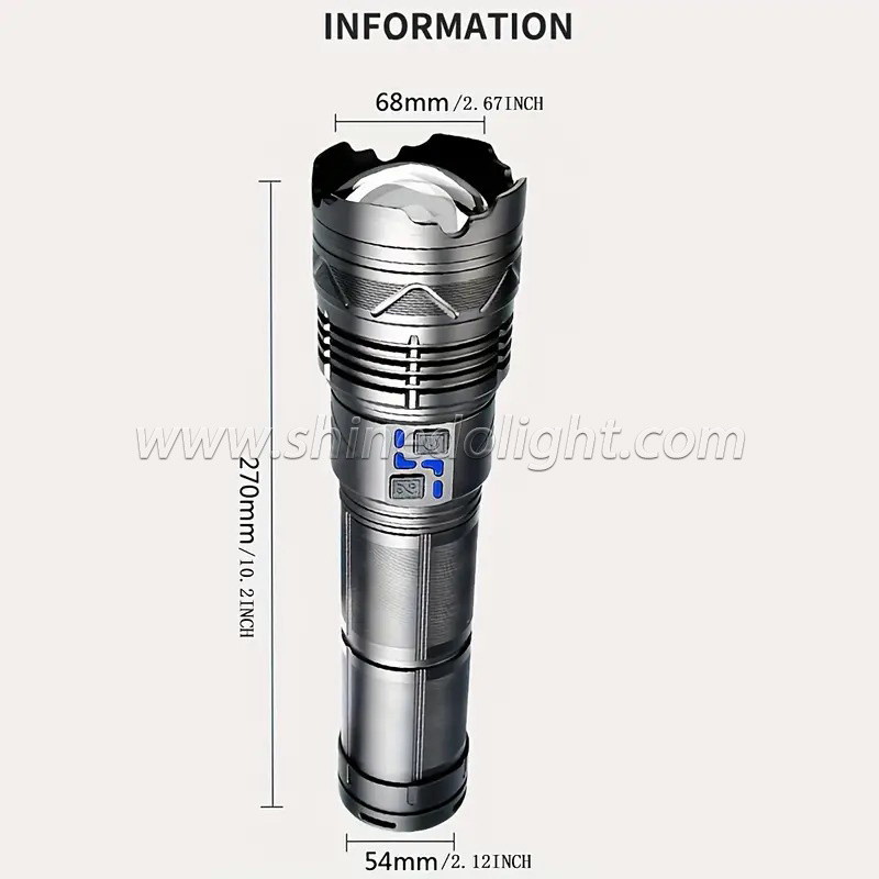 High Power Spotlight Long Range LED Flashlight With Power Charging Zoomable Aluminum Alloy Torch Outdoor Lantern