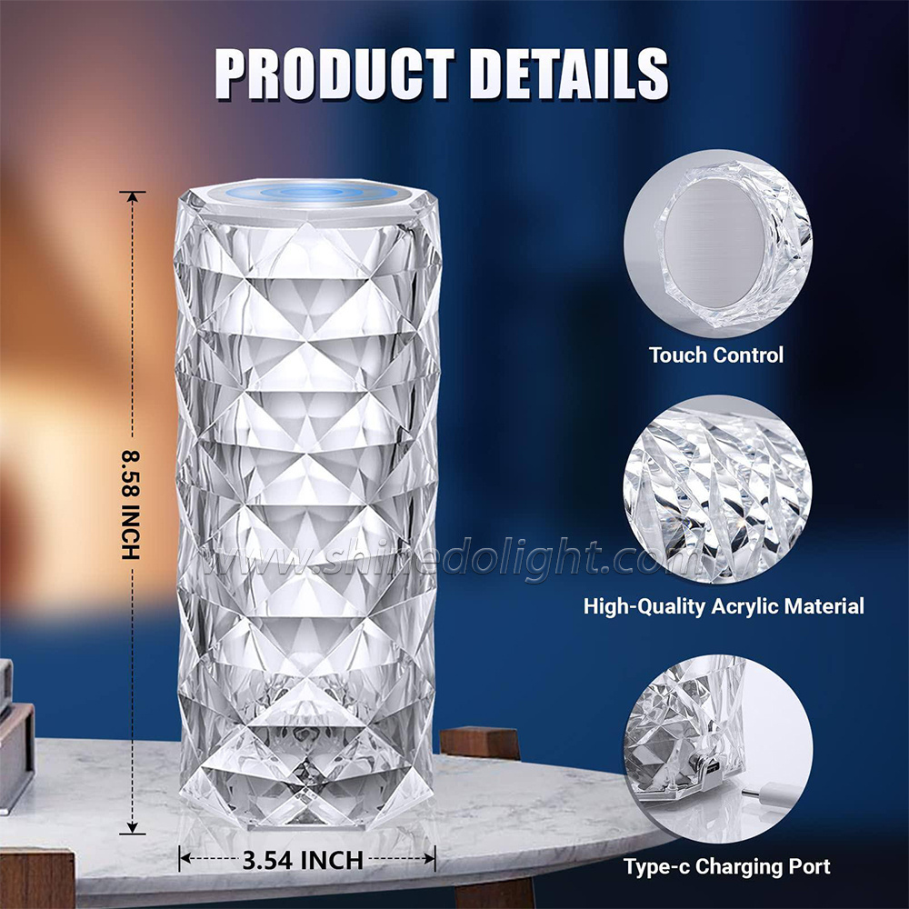 16/3 Colors LED Night Light Rose Light Touch Control Atmosphere lamp RGB Color Changing Crystal Table Lamp for Bedroom