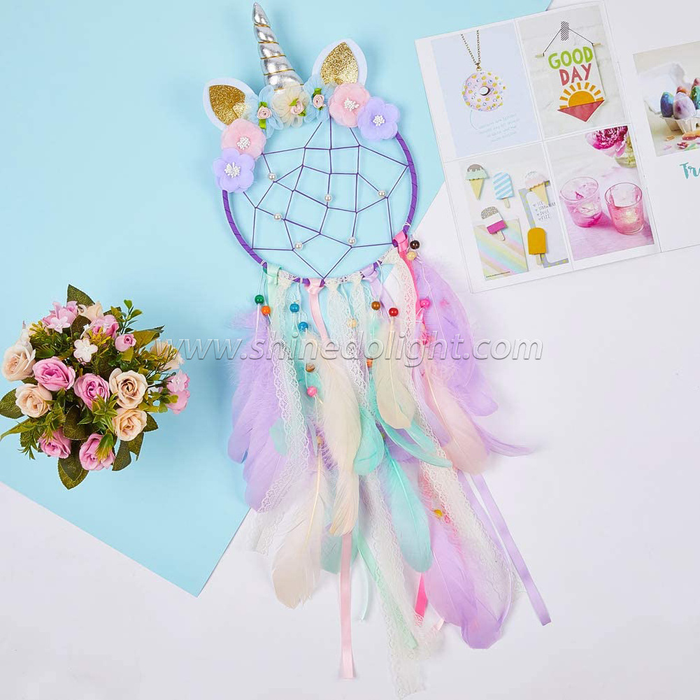 Flower Dream Catcher Feather Wall Decor for Girls Bedroom Flower Wall Hanging Decoration