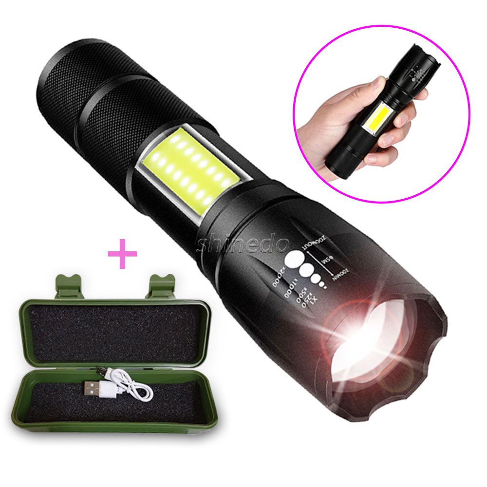 Waterproof LED Super Bright Outdoor Zoomable Hand LED COB Torch Light Camping  Hunting Flashlight