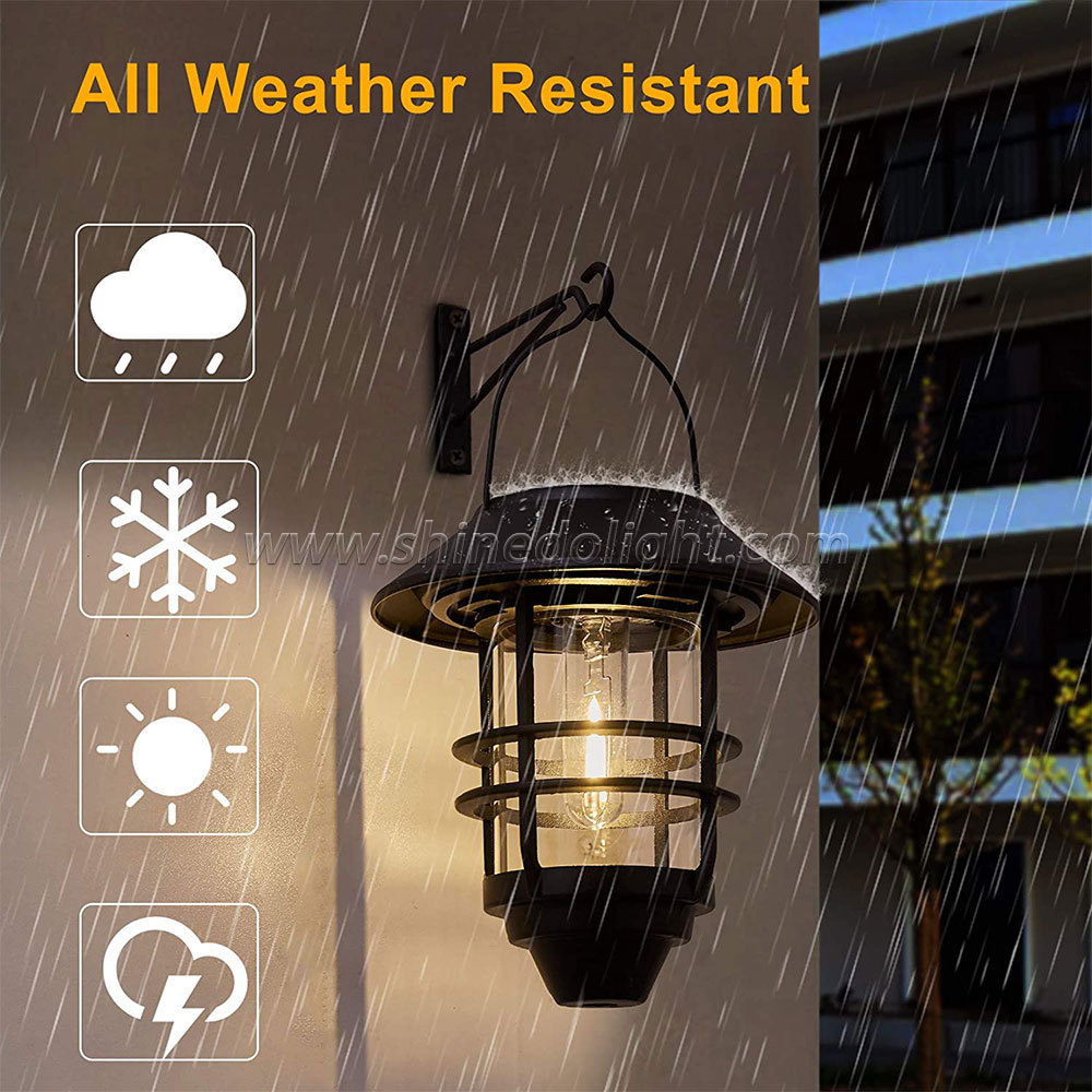 Solar Outdoor Lights Hanging Metal Waterproof Clear Glass & Hook Solar Lantern Light