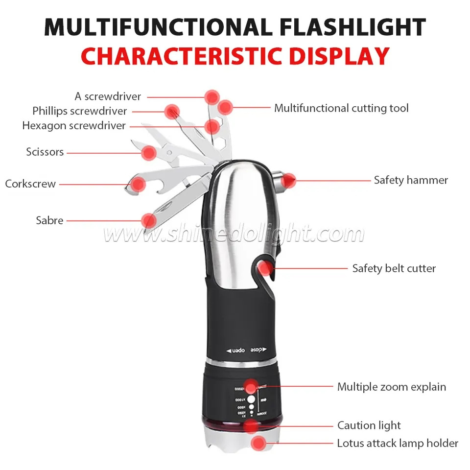 Multifunctional flashlight Pocket Knife Car Kit Carry around portable easy flashlight LED emergency work flashlight light