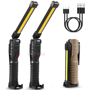 LED multi-function magnet folding professional flashlight 360-degree rotation car maintenance light USB jack charging