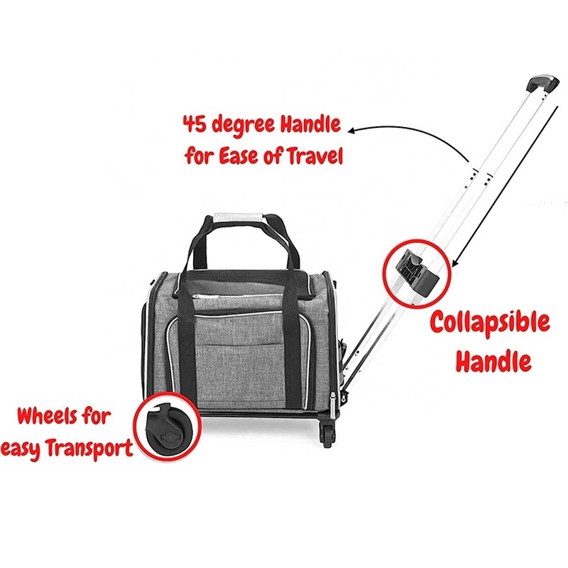 Two Sided Expandable Rolling Pet Carrier Bag Airline Approved Pet Carrier Bag with Wheels