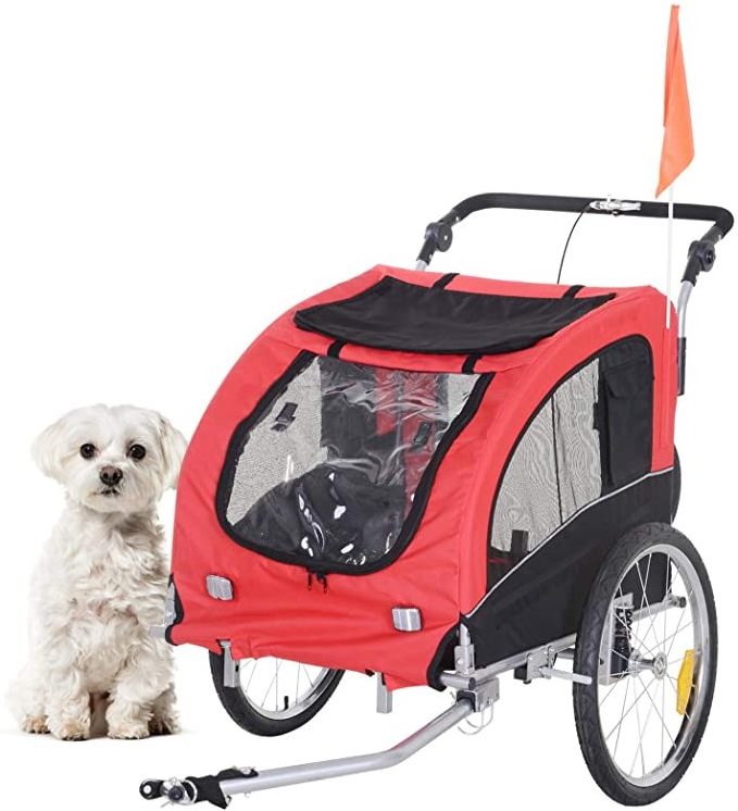 Foldable 2-in-1 Pet Dog Bike Trailer and Stroller with Suspension and Storage Pockets-Small size