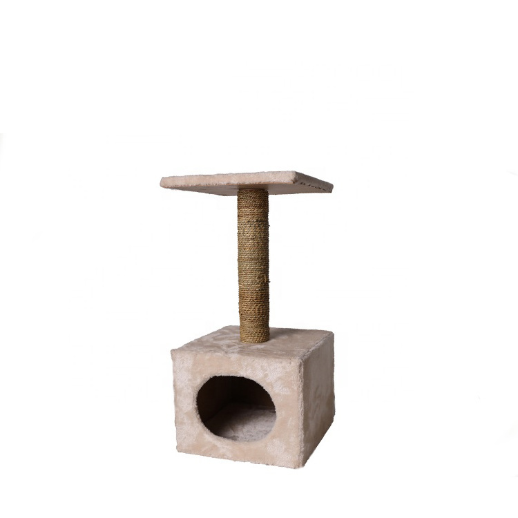 Wholesale pet furniture cat tree parts short plush cat condo tower cat scratcher tree