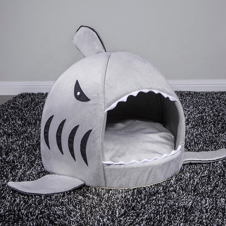 Washable Shark Pet House Pet Cat Dog Cave Bed for Small Medium Dog Cat with Removable Cushion and Waterproof Bottom