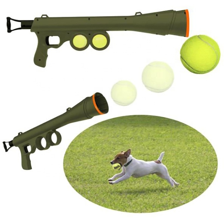 Pet Training Throw Dog Toy Tennis Ball Launcher Gun with 2 Balls