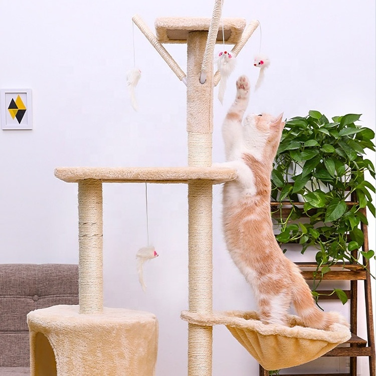 Factory Supplier Plush Pet Condo Tower House Furniture Cat Climbing Hammock Toys Cat Scratcher Tree