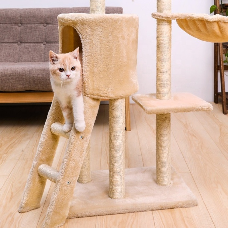 Factory Supplier Plush Pet Condo Tower House Furniture Cat Climbing Hammock Toys Cat Scratcher Tree