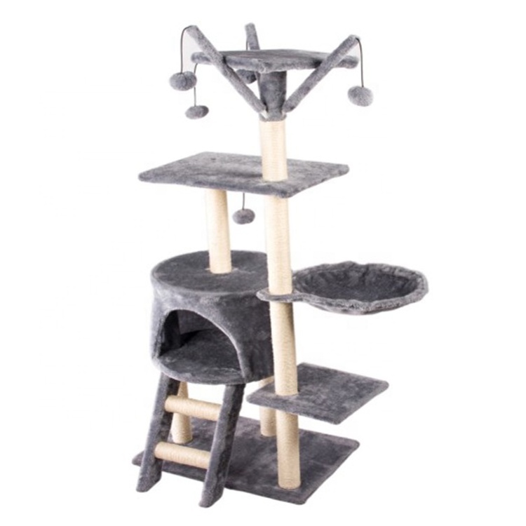 Factory Supplier Plush Pet Condo Tower House Furniture Cat Climbing Hammock Toys Cat Scratcher Tree