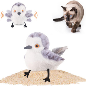 Eco-Friendly white grey plush polyester electric Interactive pet dog cat toy flapping bird