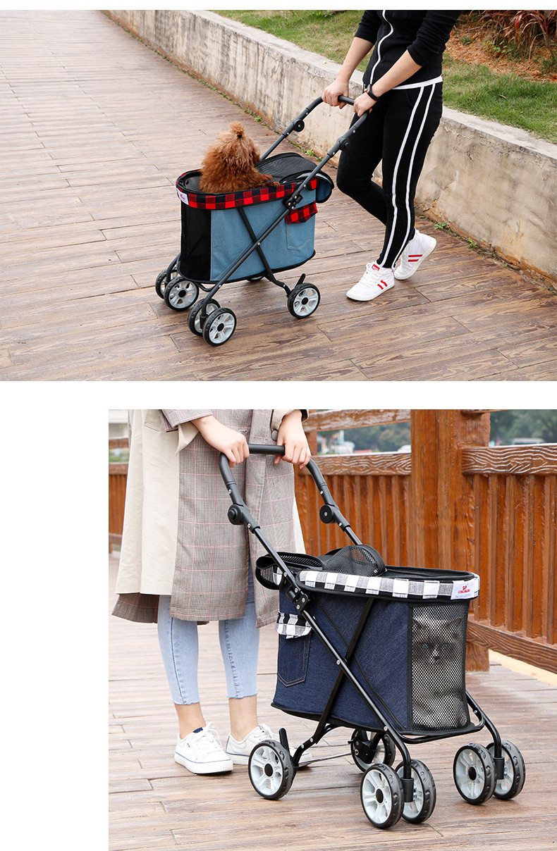 Travel Walk Small convenient breathable mesh Foldable four-wheel pet dog cat cart Pet stroller