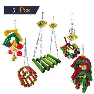 Christmas Pet Gift 5pcs Bird Chewing Toy Parrot Cage Bite Toys Hanging Bell Pet Bird Cage Hammock Swing Toy