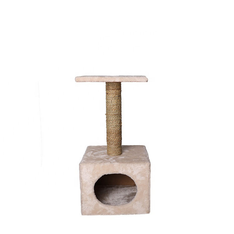 Wholesale pet furniture cat tree parts short plush cat condo tower cat scratcher tree