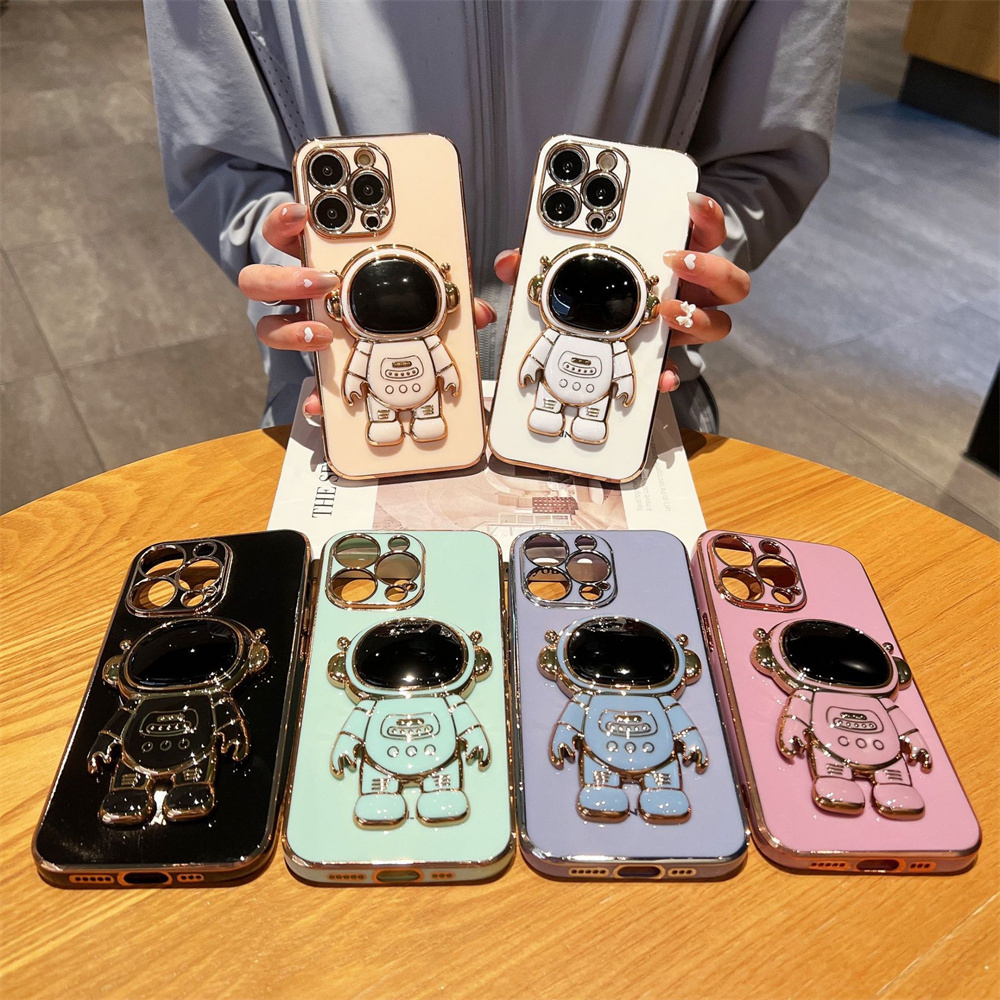 2023 High Quality Electroplated Astronaut Folding Stand Mobile Phone Case For IPhone 11 12 13 14 Pro Max X XS XR Phone Case