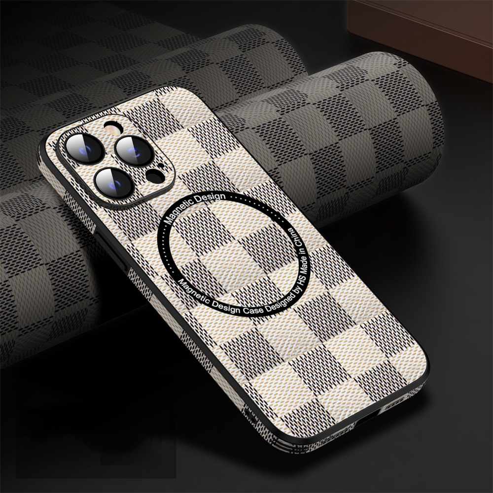 Plaid Mobile Phone Magnet Cover Super Magnetic Phone Case For Iphone 14 Plus 14 13 12 Pro Max with Camera Protector