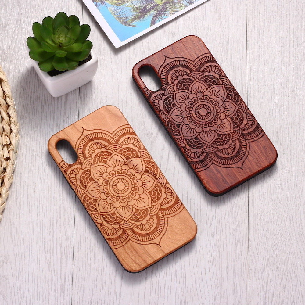 For Iphone 14 13 12 11 Pro Max 7 Plus/8 Plus 7/8 X/XS XS Max XR 12 13 Mini Bulk Engraving Flower Bamboo Wood laser Phone Case