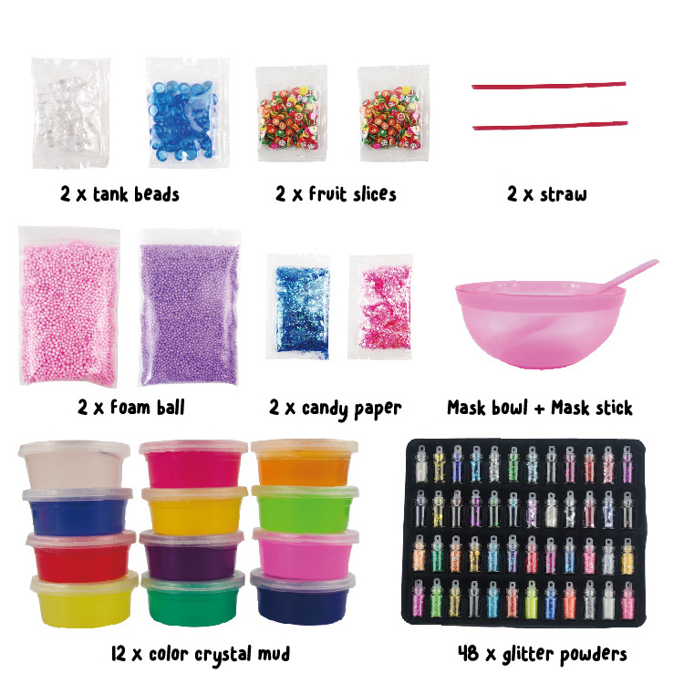 Hot Selling Diy Color Slime Making Funny Educational Toy Glitter Colour Slime Soft Making Set With Slime Foam Beads,