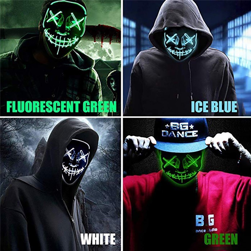 Christmas Pvc Halloween Scary Horror Dj Purge Party Masks Wire Led Rave Helmet Cosplay Prop Bar Masquerade Neon Masks